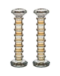 Pair of Elegant Crystal Candlesticks - Clear Brown
