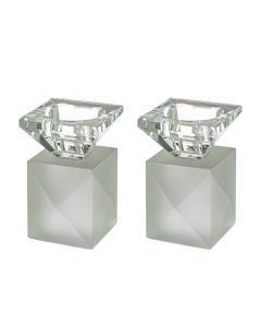 Pair of Crystal Candlesticks on Frosted Crystal Box