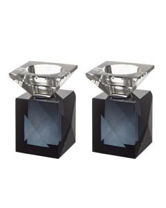 Pair of Crystal Candlesticks on Black Crystal Box