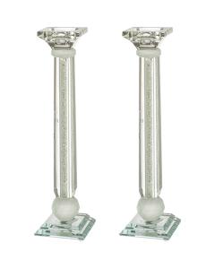 Pair of Tall Crystal Candlesticks with Stones