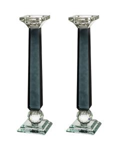 Pair of Tall Crystal Candlesticks - Clear Black