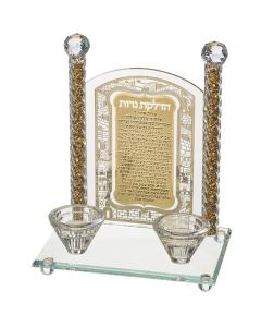 Crystal Candlesticks with Stones, Candle  Lighting Blessing on Decorative Metal Plaque