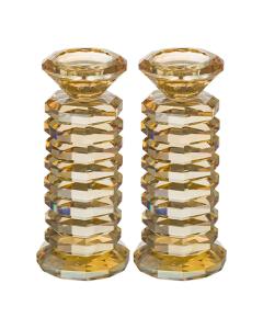 Pair of crystal Candlesticks - Clear Gold Rings