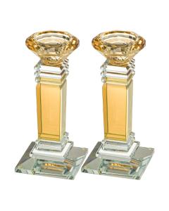 Pair of crystal Candlesticks - Clear & Gold