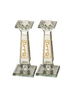 Pair of Crystal Elegant Candlesticks with Laser Cut Metal Plaque