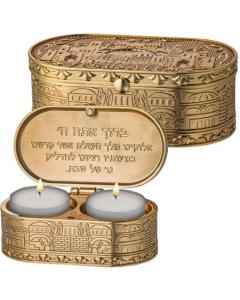 Metal Travel Size Candlesticks in a Box with cover - Gold