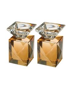 Pair of 3.5" Crystal Elegant Candlesticks - Pyramid