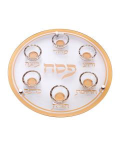 Glass & Crystal Seder Plate with Separate Cups - Copper