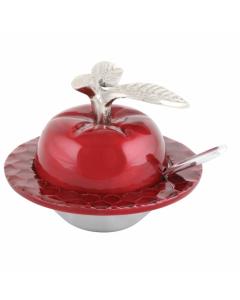 Aluminum Apple Honey Dish, with Spoon (Red & Silver)