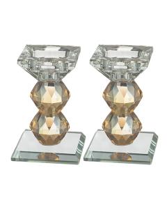 Pair of Crystal Elegant Candlesticks - Clear & Gold