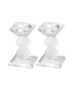 Pair of Crystal Elegant Candlesticks - Clear & Frosted