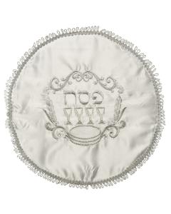 White Satin Passover Cover w/ Silver Emboridery