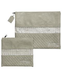 Leather Like Talit - Tefilin Set 36*29 cm with Embroidery - Gray