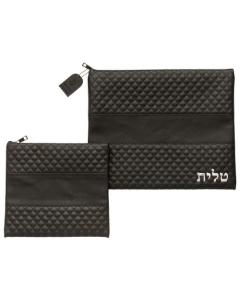 Leather Like Talit - Tefilin Set Black With Emboss