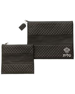 Leather Like Talit - Tefilin Set Black With Emboss