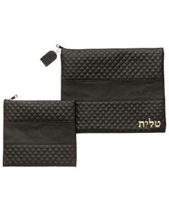 Leather Like Talit - Tefilin Set Black With Emboss