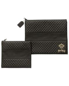 Leather Like Talit - Tefilin Set Black With Emboss
