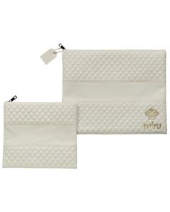 Faux Like Talit - Tefilin Set White With Emboss