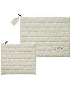 Leather-Like Talit and Tefillin Bag Set with Embroidery (White)