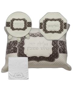 White and Brown Faux Leather 4-piece Passover Set