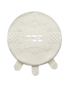 White Faux Leather Matzah Cover with Silver Lettering