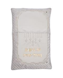 White Faux Leather Bris Pillowcase with Embroidered  Quilted Design & Crystal Accents