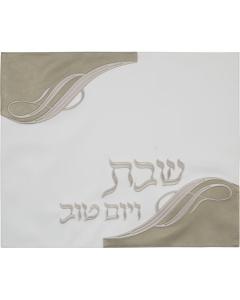 Faux Leather Challah Cover - 2 Corner Wave -  Beige & Light Pink