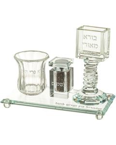 Crystal Havdala Set with Rectangular Tray - Clear