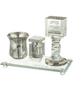 Crystal Havdala Set with Rectangular Tray - Lined