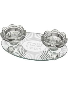 Glass Candle Holders - Oval Sunburst
