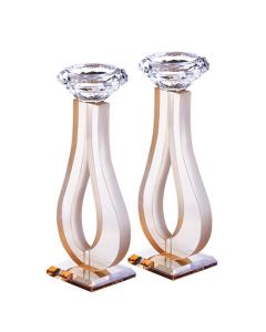 Amber & Clear Crystal Open Teardrop Candlesticks