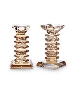 Pair of Stacked Crystal Elegant Candlesticks - Gold  (5.7" Tall)