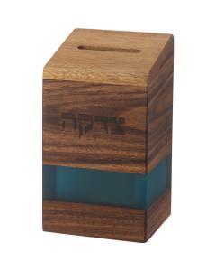 Wood Tzedakah Box with Turquoise Epoxy