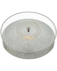 Perspex Round Matzah Box with Silver Glitter
