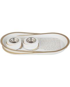 White Polyresin Set Candle Holders Tray and Pair of  Candle Holders