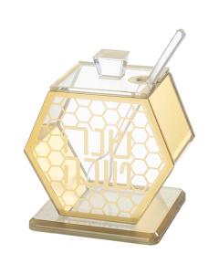 Perspex Honey Dish, 8.5 cm- Gold Honeycomb Finish