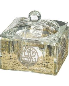 Crystal Honey Dish with Metal Plaque - Jerusalem