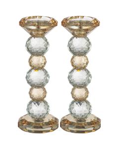 Amber & Clear Crystal Faceted Ball Candlesticks