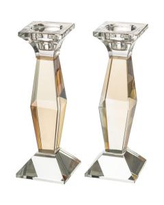 Pair of Crystal Elegant Candlesticks - Clear & Gold