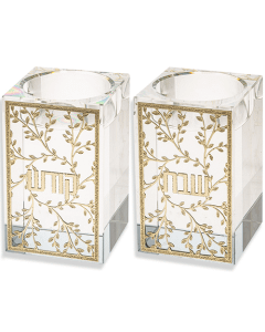 Crystal Candlesticks 7.5 cm with Metal Plaque- Leaves