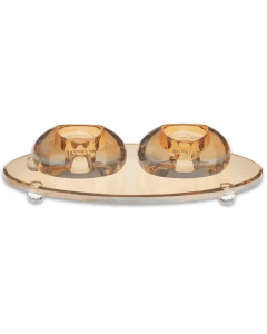 Crystal Elegant Candlesticks 4cm with Crystal Tray 24cm - Gold