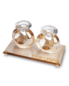 Set of Crystal Elegant Candlesticks and Tray