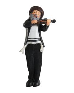 Black Polyresin Hassidic Figurine with Black Cloth Legs - Fiddler