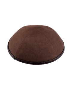 Brown Linen w Brown Leather Rim - iKippah