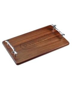 Challah Serving Tray in Rare Acacia Wood With Silvertone
