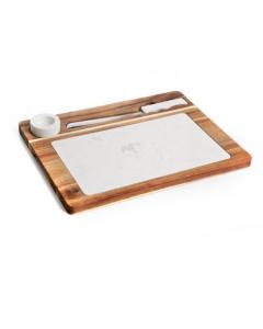 Wood/Marble Challah Board with Knife & Marble Salt Dish