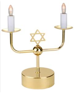 Battery Operated Shabbat Candleholders with LED Bulbs - Brass Finish