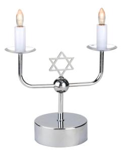 Battery Operated Shabbat Candleholders with LED Bulbs - Chrome Finish