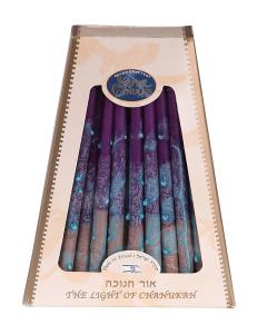 Safed Deluxe Chanukah Candles - Beige, Aqua & Purple
