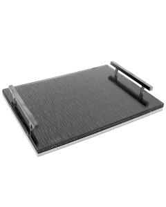 Wave Challah Board - Silver Handle/Black Board